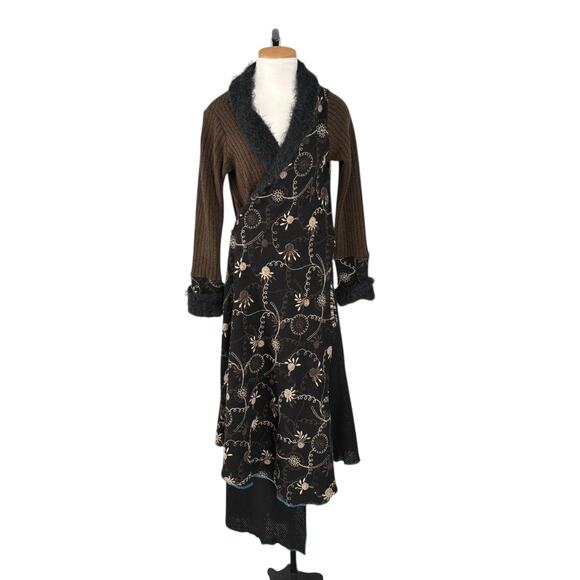 Aimee GMaxi Wrap Sweater Coat Embroidered Lagenlook Boho Hippie Woodstock Large - Picture 1 of 16